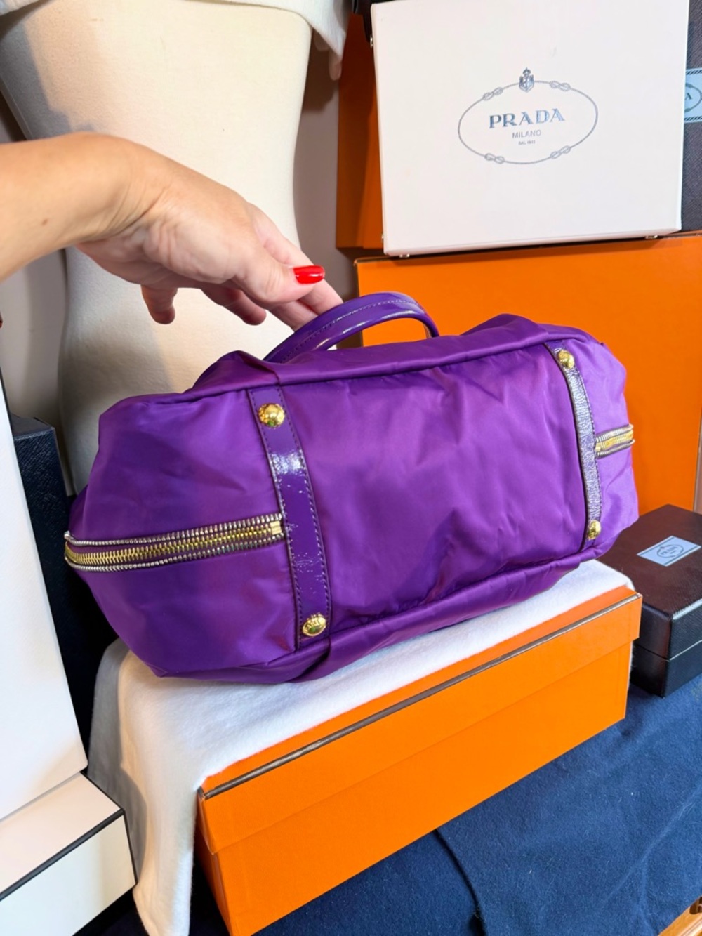 Prada Purple Nylon Shoulder Bag with Gold Hardware! Offers always welcome! - Picture 3 of 15